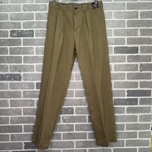 Nordstrom Mens Shop 31×32 Dark Khaki Classic Smartcare Pleated Cotton Pants